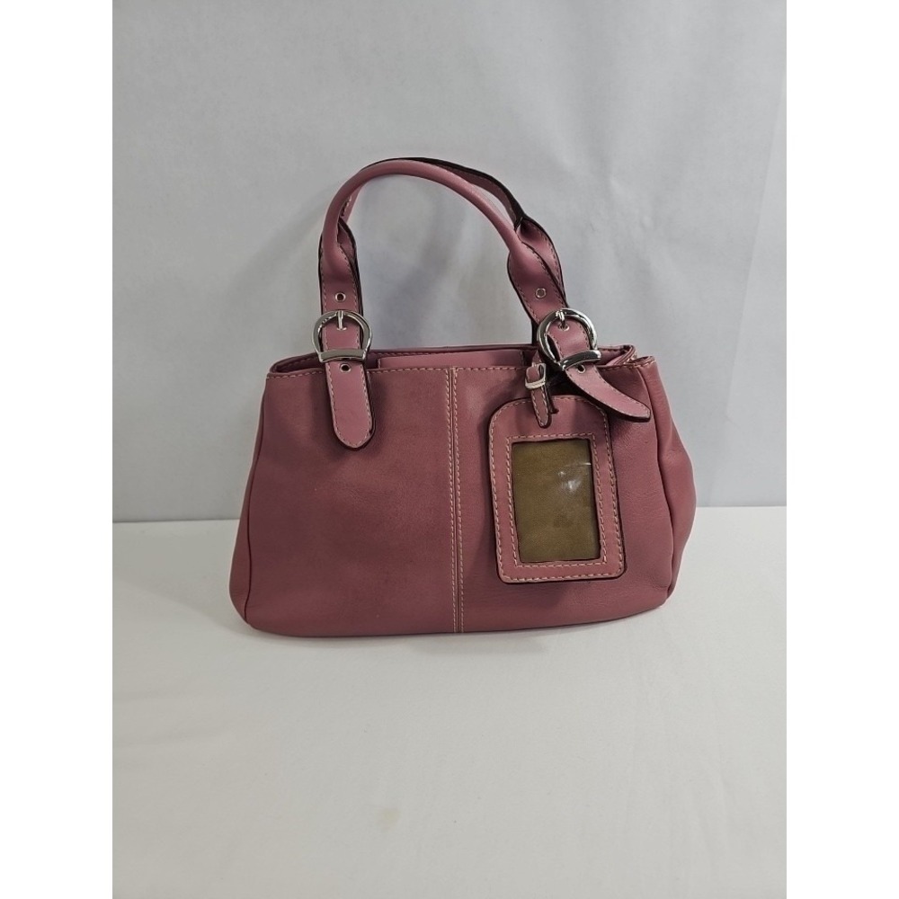 St. John's Bay Fuchsia Genuine Leather Handbag - New No Tags - 3 Center - ID Tag
